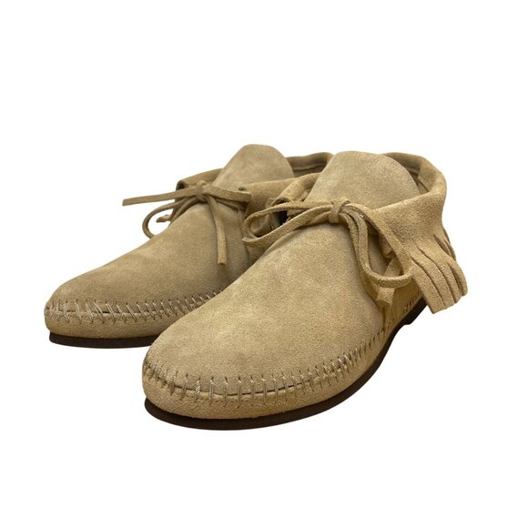 Lake Church Men’s Sand Suede Fringe Hand laced Hard Sole Moccasins Size 7.5 - Picture 3 of 10